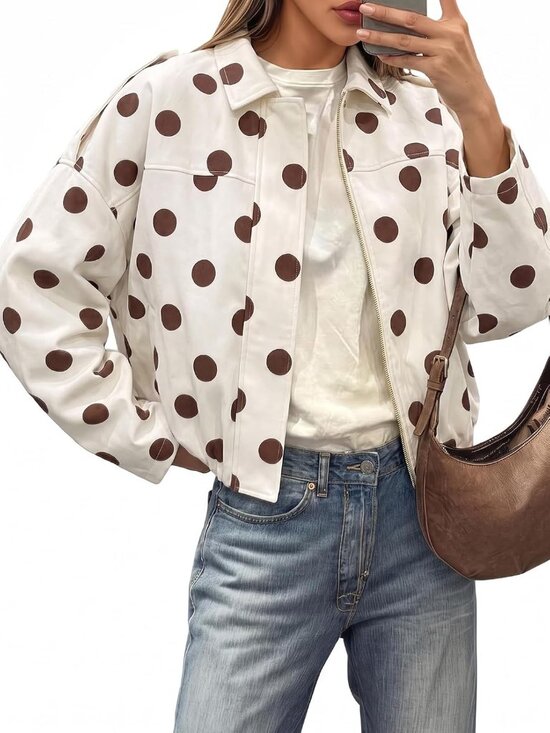 Jackets & Blazers - Women's White Faux Suede Bomber Loose Jackets Oversized Cropped Zip Up Coats